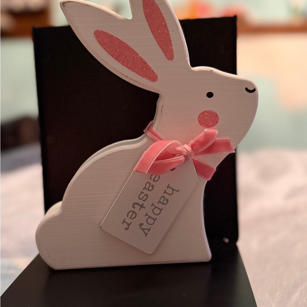 Quill To Paper - Easter Bunny With Pink Velvet Bow Standup Decor - Happy Easter